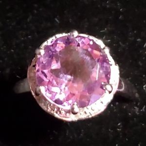 3.51 Carat Natural Round Cut Amethyst & Diamond Ring